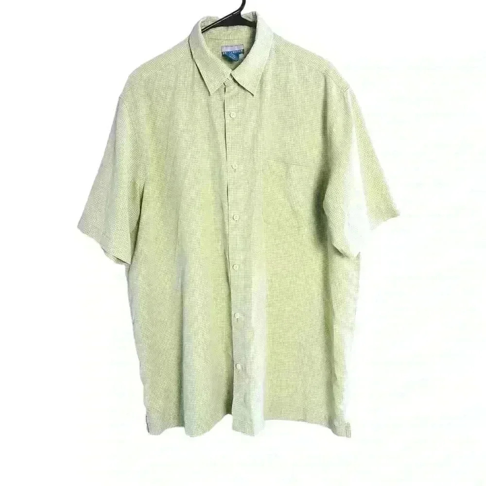 Breakwater Men’s L Green/White Plaid Lightweight SS Button Down